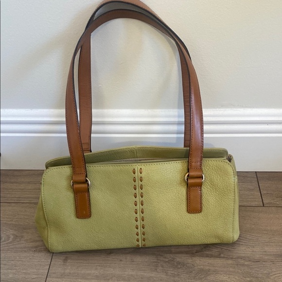 Fossil | Chartreuse Green and Brown Pebbled Leather shoulder bag | Vintage - Picture 1 of 15